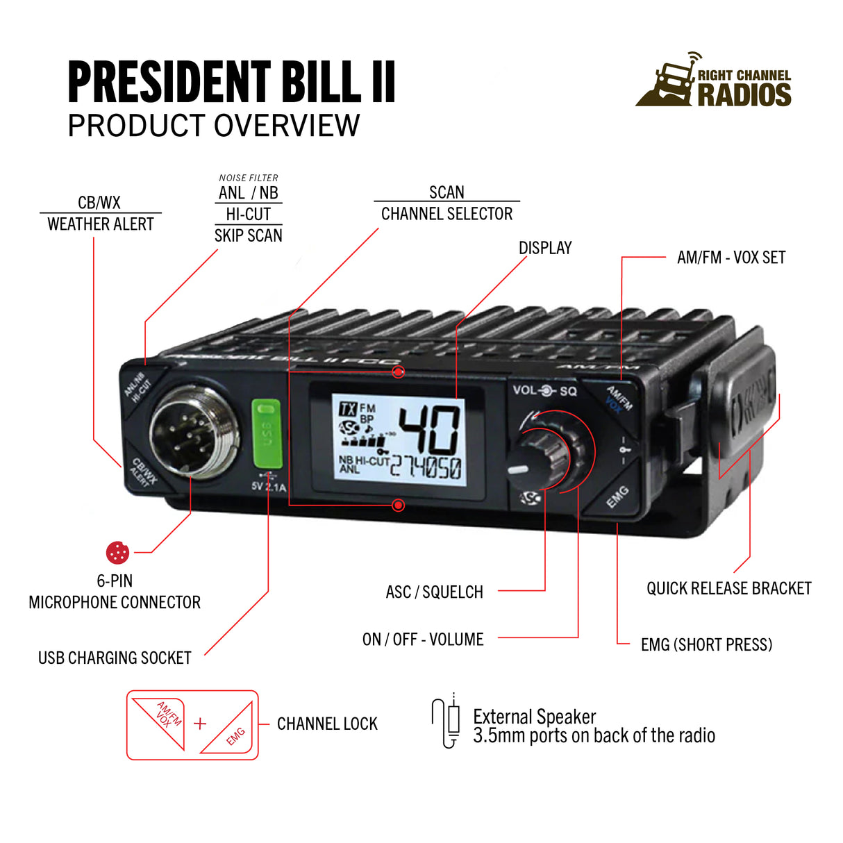 President Bill II Functions and Controls | Right Channel Radios