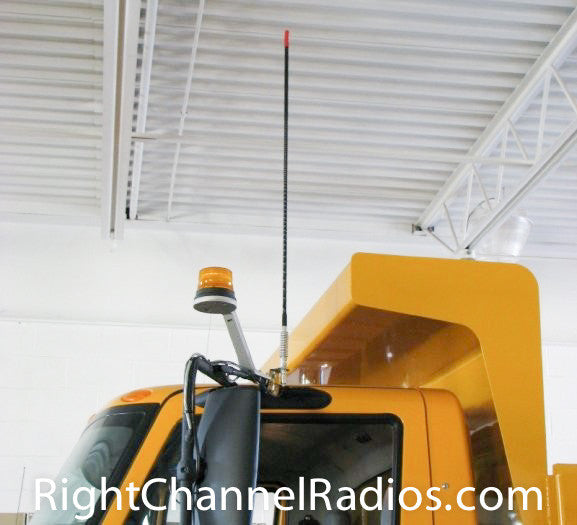 Firestik FS antenna Kit installed on a Dump Truck Mirror Arm