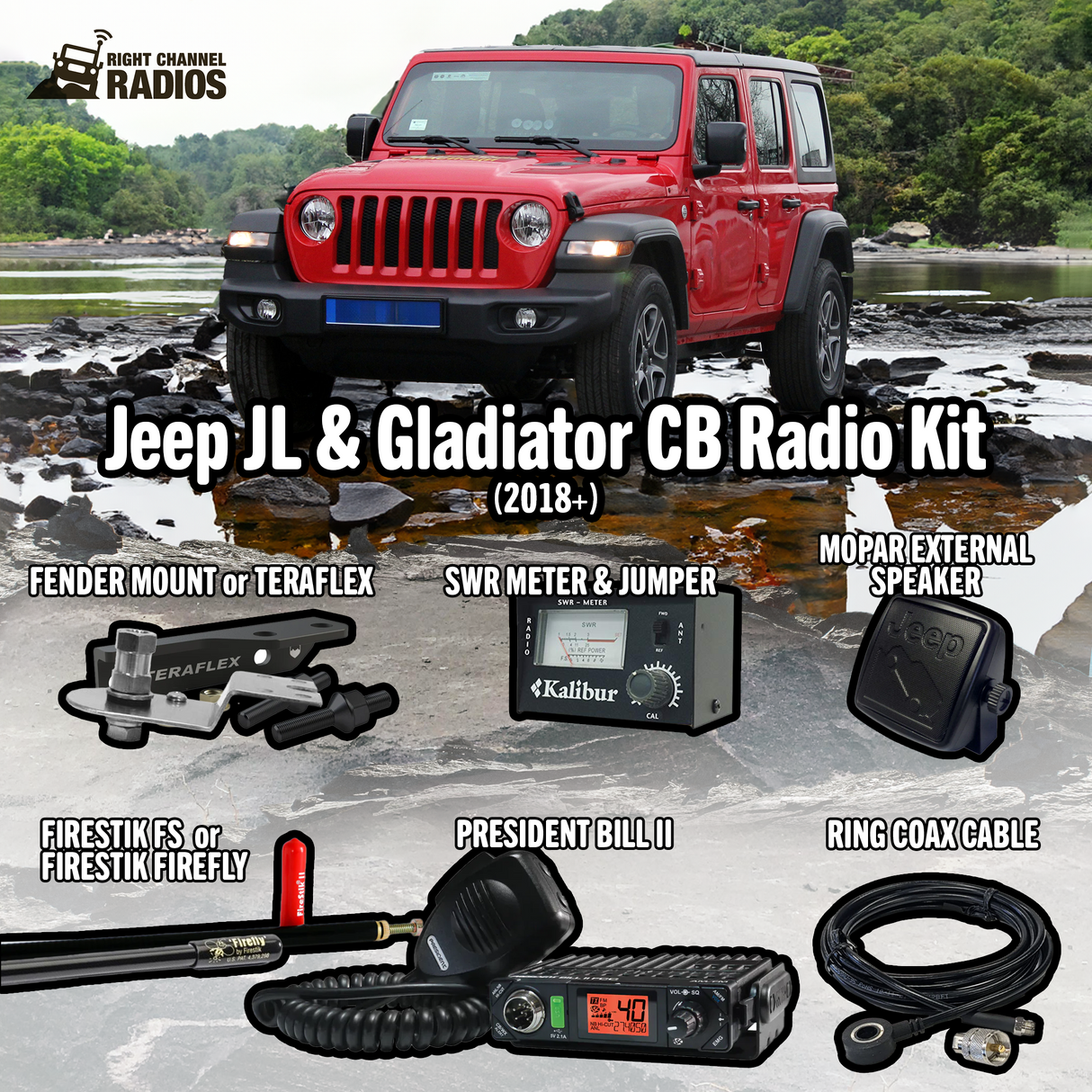 Jeep JL and Gladiator Full CB Radio Kit  | Right Channel Radios