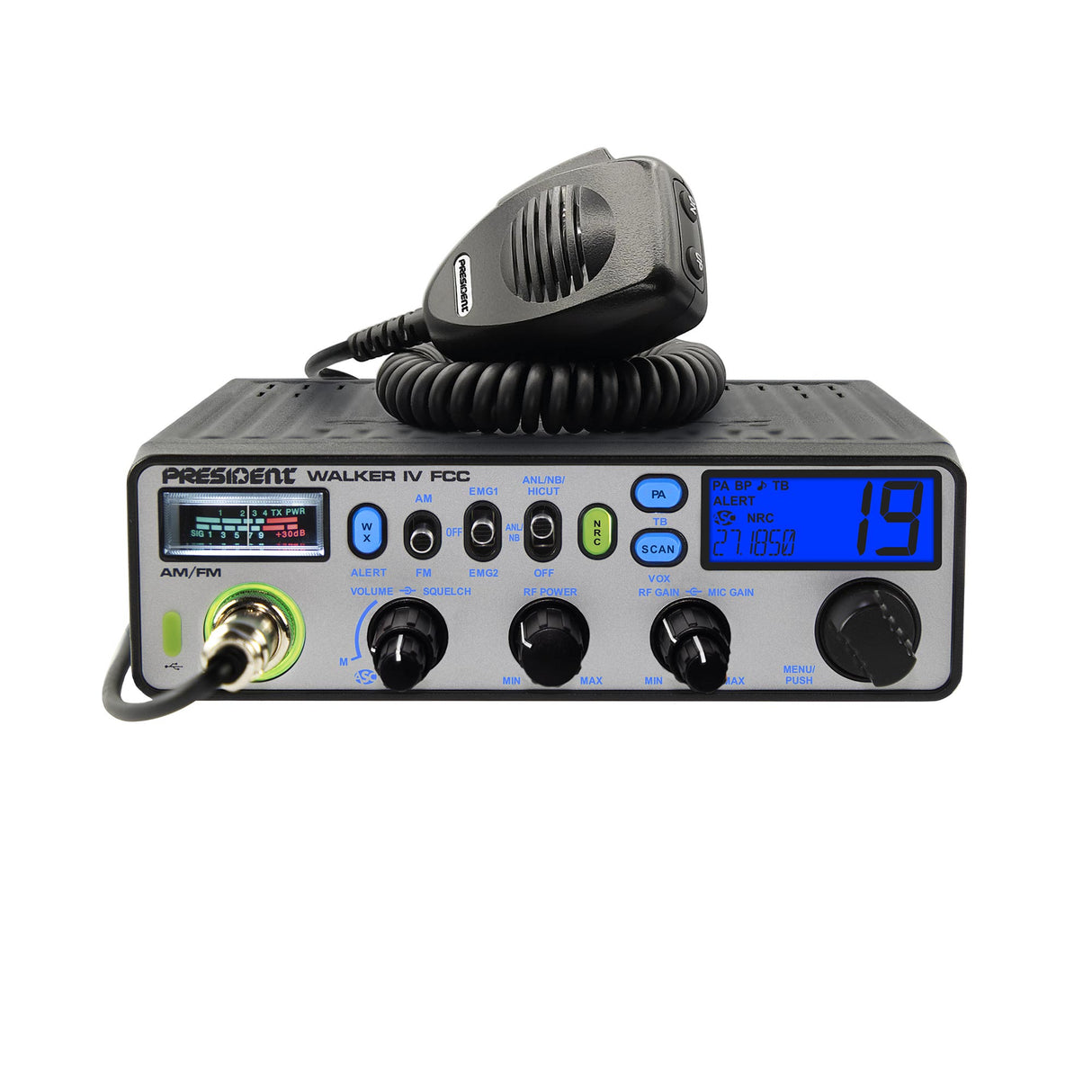President Walker IV Front Blue Light | Right Channel Radios