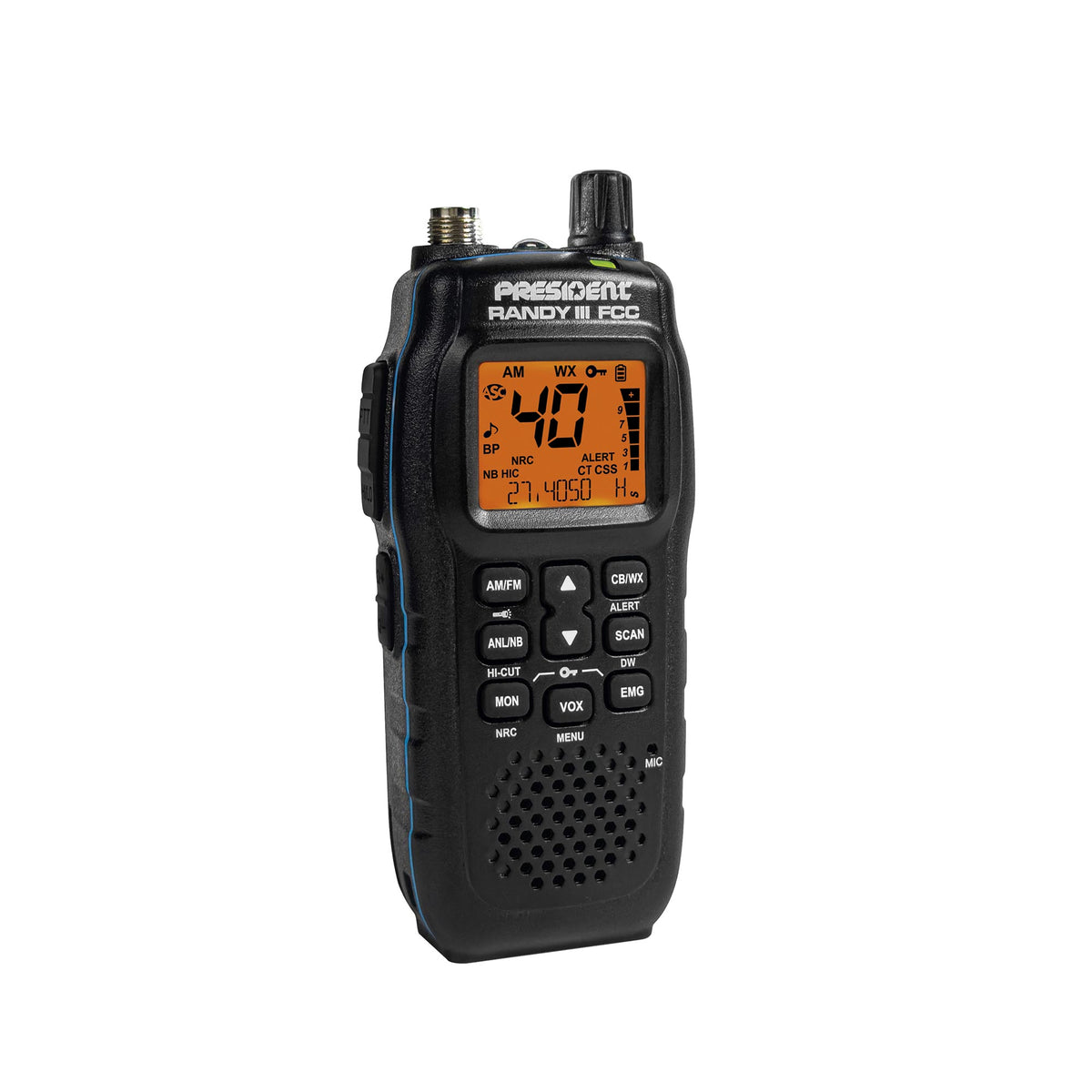 President Randy III IP67 handheld CB radio with orange display | Right Channel Radios