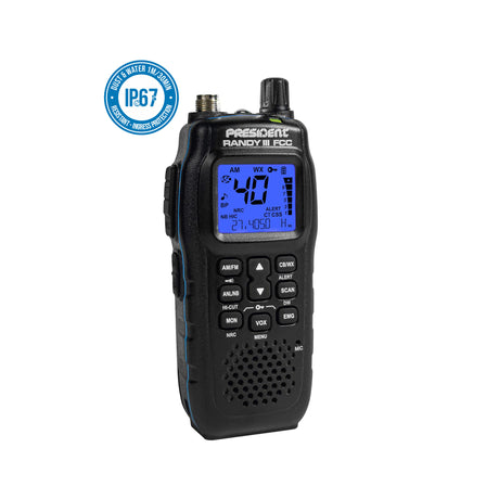 President Randy III IP67 waterproof handheld CB radio included in the Emergency Road Trip kit | Right Channel Radios