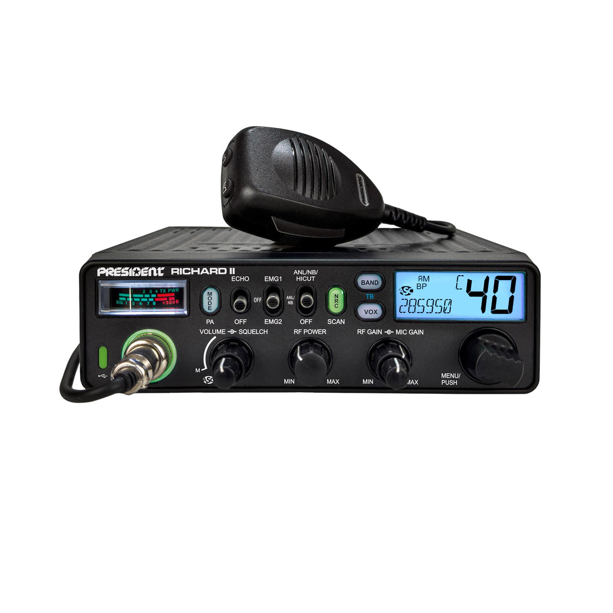 President Richard II 10M Ham Radio Cyan Light Display | Right Channel Radios