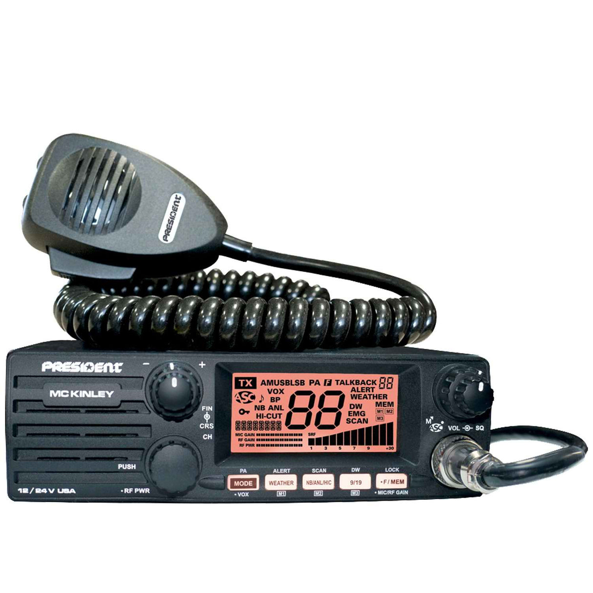 President McKinley SSB CB Radio, Front view with microphone | Right Channel Radios